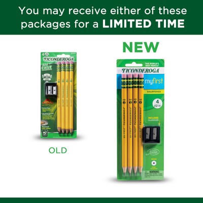 Ticonderoga My First Pre-Sharpened Wooden Pencil, 1.3mm, #2 Medium Lead, 4/Pack (X33309X)