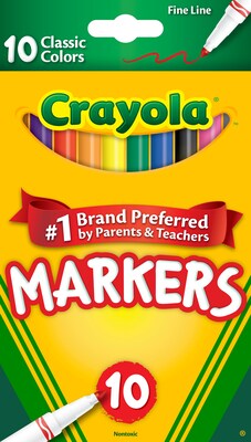Crayola Classic Kids Markers, Fine Point, Assorted Colors, 10/Pack (58-7726)