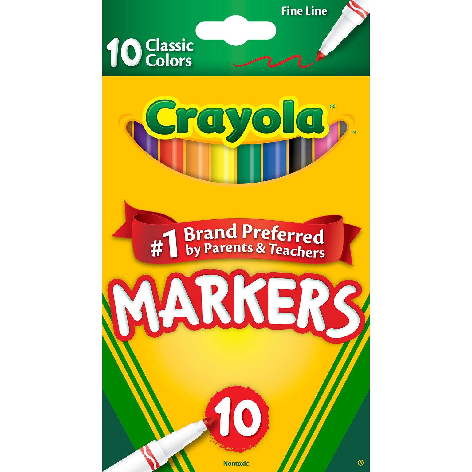 Crayola Classic Kids Markers, Fine Point, Assorted Colors, 10/Pack (58-7726)