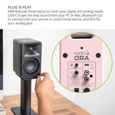 Kanto ORA 100W Bluetooth Reference Desktop Speakers, Pink, Pair (ORAMP)