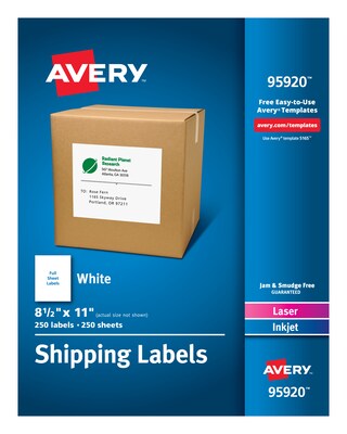 Avery Laser/Inkjet Shipping Labels, 8-1/2 x 11, White, 250 Labels/Box (95920)