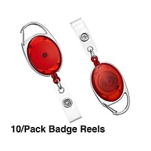 Staples Carabiner Name Badge Reels, 30 Retractable Cord Length, Metal, Red, 10/Pack (51914)