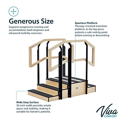 Viva Comfort Physical Therapy Non-slip Staircase with Safety Handles, 500 lbs. Capacity, Natural Wood (ADI906-01-MK)