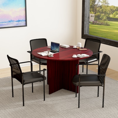 Boss Office Products 42" Round Mahogony Laminate Table Set w/ 4 Black Mesh Chairs (GROUP127M-C)