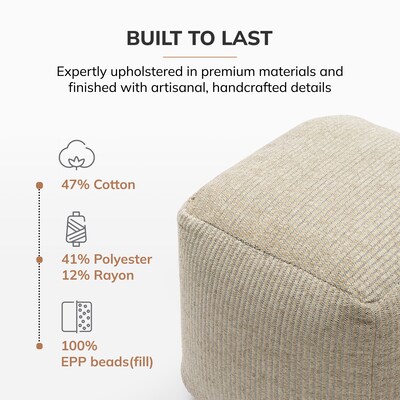 Anji Mountain Madison Ivory Natural Fabric Square Pouf Ottoman (AMBPF101-1818)