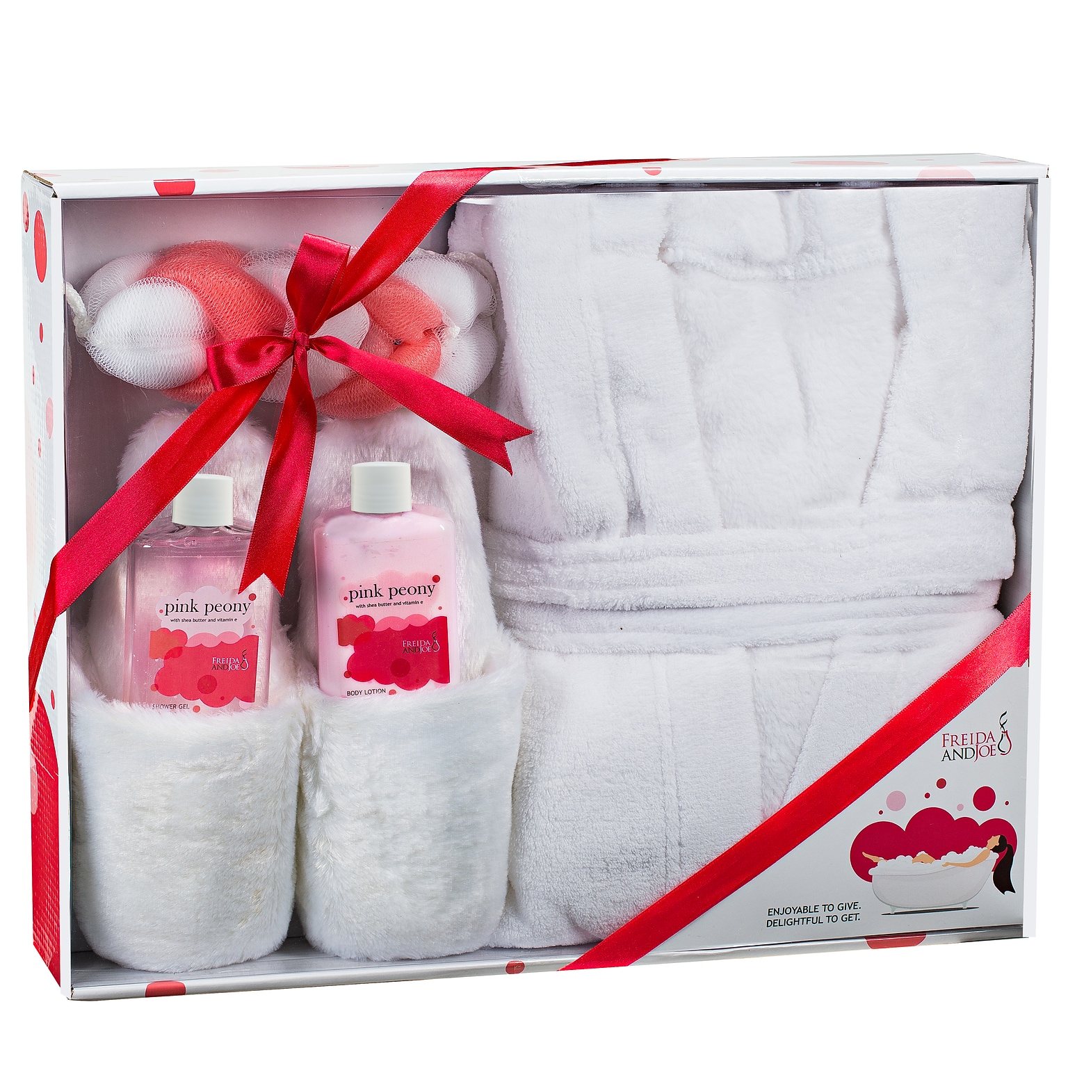 Freida and Joe Bath & Body Spa Gift Set in Pink Peony Fragrance with Luxury Bathrobe & Slippers (FJ-140)