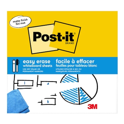 Post-it Easy Erase Plastic Adhesive Dry-Erase Whiteboard, 9.1 x 9.1, 2/Pack (FWS-Sheets-2PK)