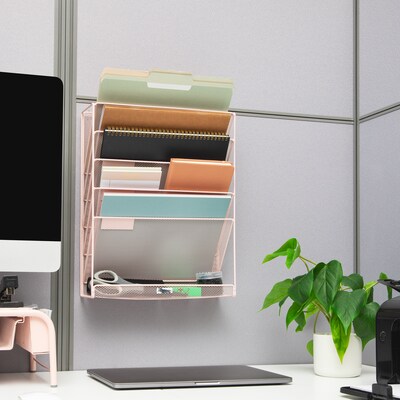 Mind Reader 5-Pocket Metal Mesh Mountable Wall File, Letter Size, Pink (MAGSTACK-PNK)