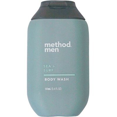 Method Men Sea + Surf Body Wash, 3.4 oz Travel Bottle, 8 Bottles/Bag, 12 Bags/Carton
