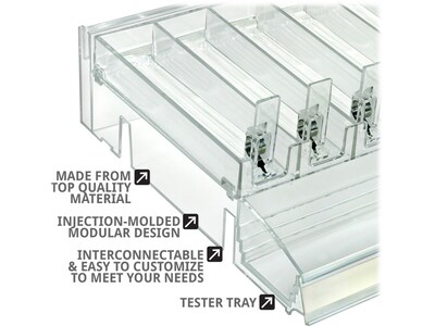 Azar 3.5" x 12" Pegboard 6-Compartment Cosmetic Tray with Tester Tray, Clear, 2/Pack (225840-TESTER-6COMP-2PK)