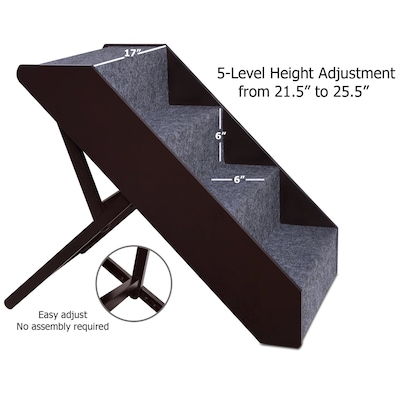 Arf Pets Foldable Wood Dog & Cat Stairs, 4 Levels Height Adjustment, Espresso (APSTPS)