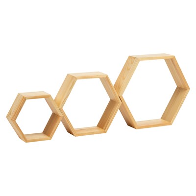 Mind Reader 3-Shelf Bamboo Mouted Honeycomb Hexagon Floating Shelves, 12" x 3.13" x 13.75" (WWALL3PC-BRN)