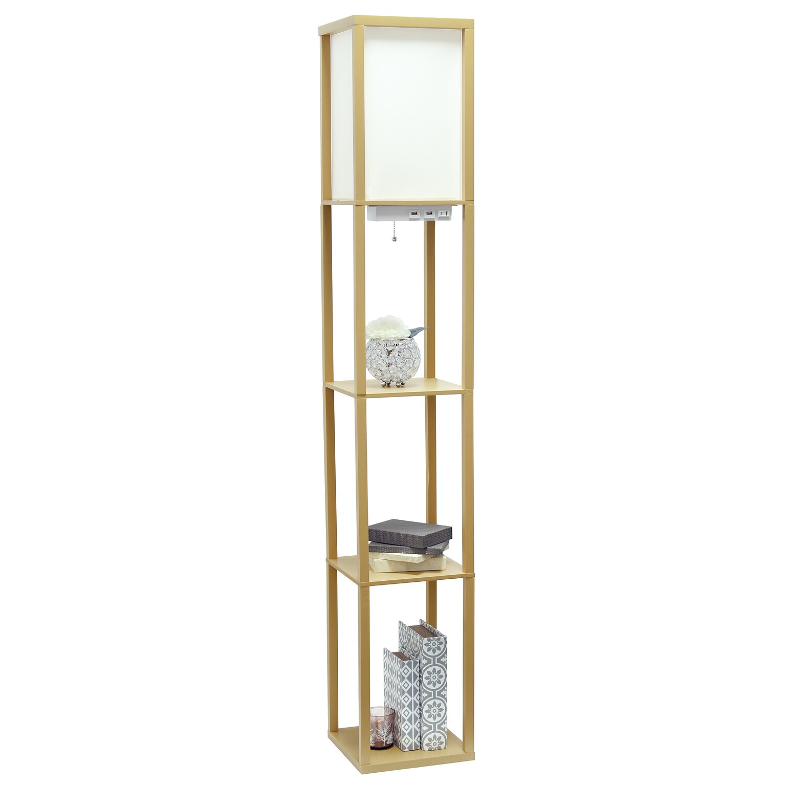 Simple Designs Etagere Organizer 62.5 Floor Lamp with Rectangular Shade, Tan (LF1037-TAN-CCLB)