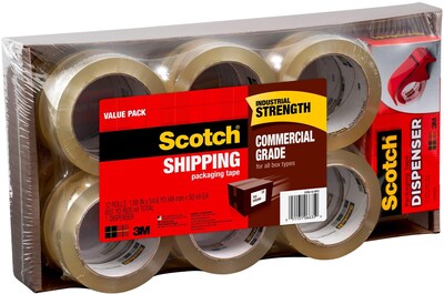 Scotch Commercial Grade Shipping Packing Tape, 1.88" x 54.6 yds., Clear, 12 Rolls/Pack (3750-12-DP3)