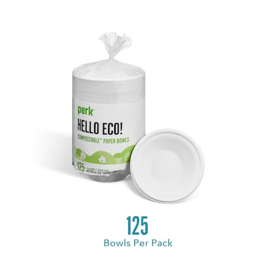 Perk™ Compostable Paper Bowls, 12 Oz., White, 125/Pack (PK61285)