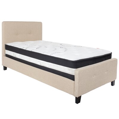 Flash Furniture Tribeca Tufted Upholstered Platform Bed in Beige Fabric with Pocket Spring Mattress, Twin (HGBM17)
