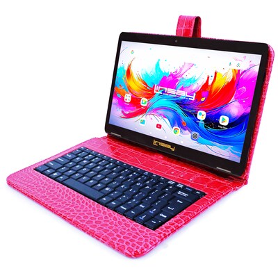 Linsay F10 Series 10.1 Tablet, Wi-Fi, Octa Core, 256GB eMMC, Android 15, with Red Crocodile Keyboard Case (F10IPGBKCOREDWPLUS)