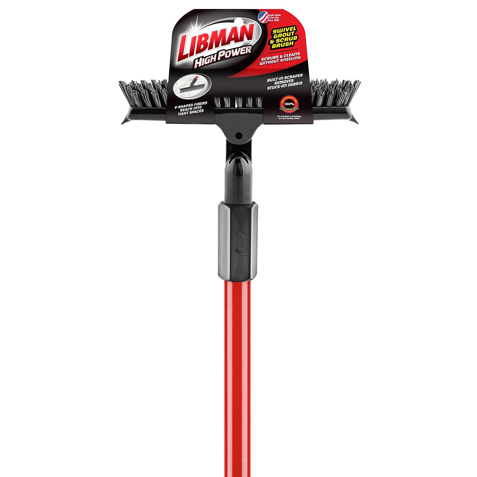 Libman 10 PET Swivel Grout and Scrub Brush, Red/Black, 6/Pack (1559)