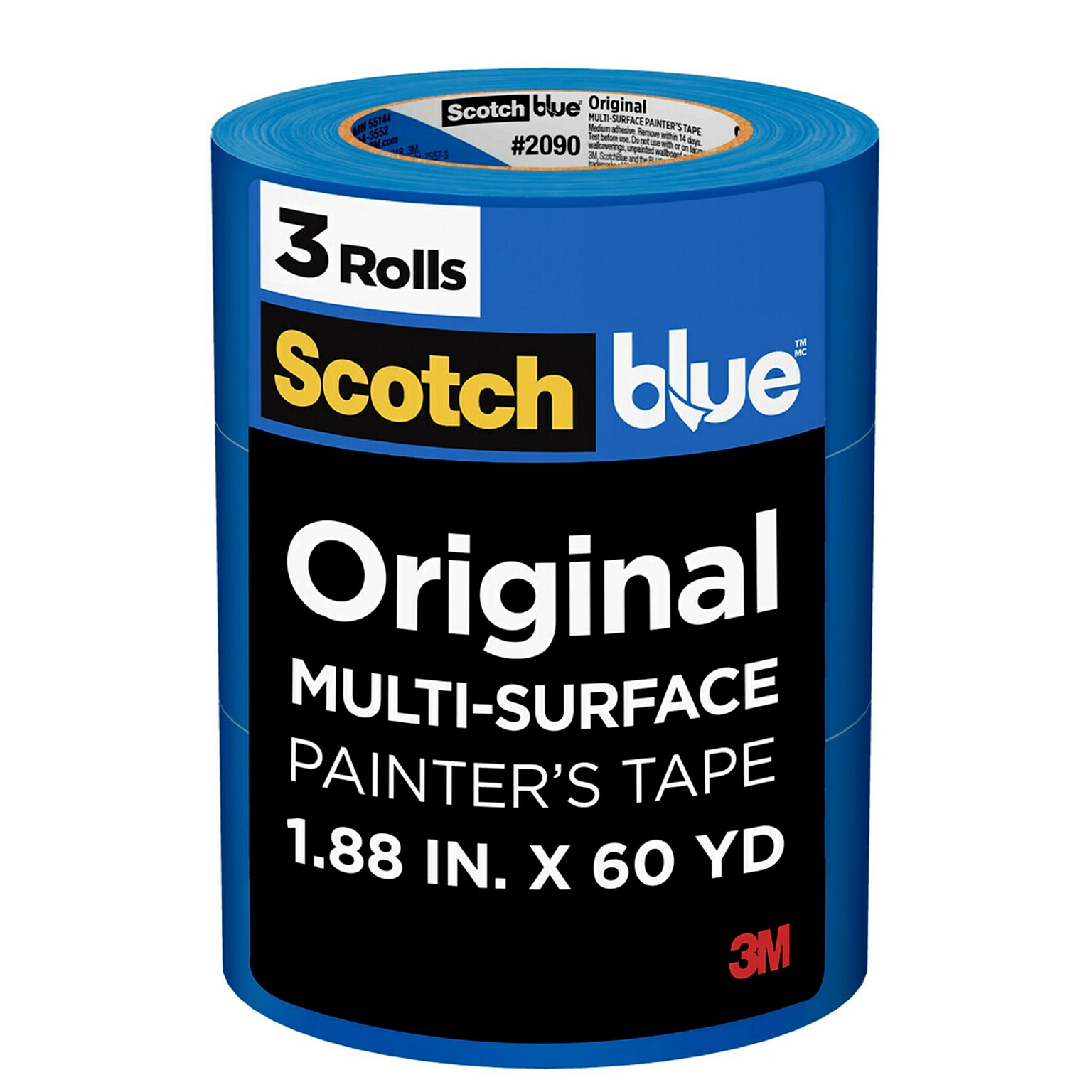Scotch Blue Original Painters Tape Value Pack, 1.88 x 60 yds., Blue, 3 Rolls/Pack (2090-48EP3)