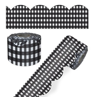 Carson Dellosa Education Rolled Scalloped Borders, 3" x 65', Black Gingham, 3/Bundle (CD-108507-3)