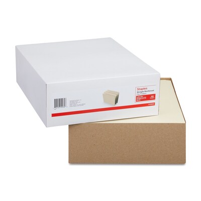 Staples 30% Recycled Reinforced File Folders, Single Tab, Letter Size, Manila, 100/Box (ST508820/508820)