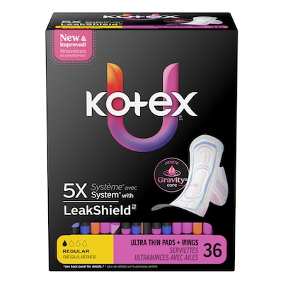 U by Kotex Security Regular Ultra thin Pad with Wings, Unscented, 36/Pack (58252)