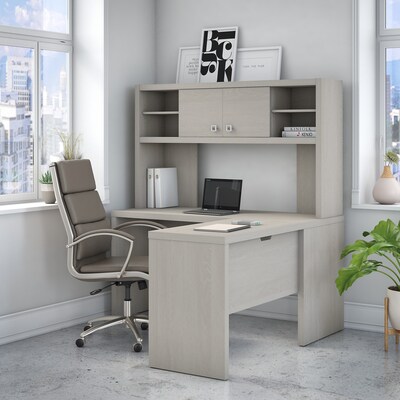 Office by kathy ireland® Echo L Shaped Desk with Hutch, Gray Sand (ECH031GS)
