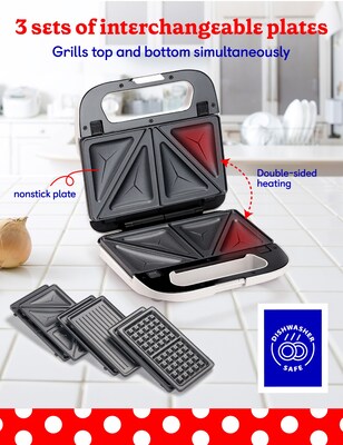 Betty Crocker 3-in-1 Sandwich, Panini Grill and Waffle Maker Plus, White (BC-4965W)