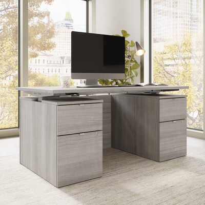 Bush Business Furniture Stratus 60W Electric Adjustable Standing Desk with Drawers and Panel, Platinum Gray (SUT011PG)