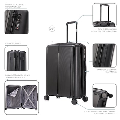 DUKAP Airley 25.79" Hardside Suitcase, 4-Wheeled Spinner, TSA Checkpoint Friendly, Black (DKAIR00M-BLK)