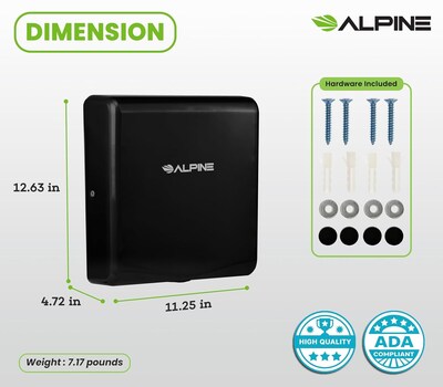 Alpine Industries Willow Commercial High Speed 110V Automatic Electric Hand Dryer, Black (405-10-BLA)