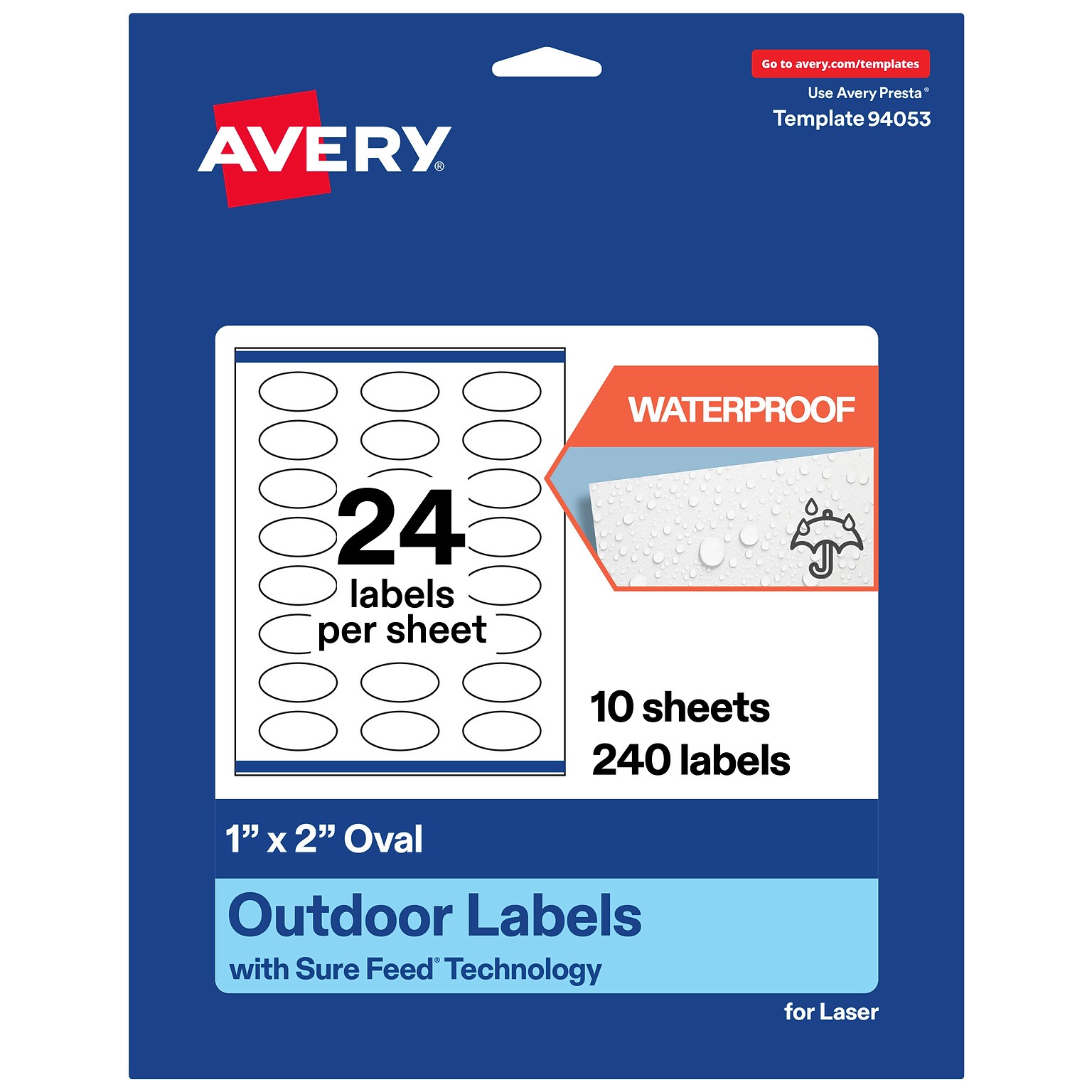 Avery Oval Laser Multipurpose Labels, 1 x 2, White, 240/Pack (19479399180)
