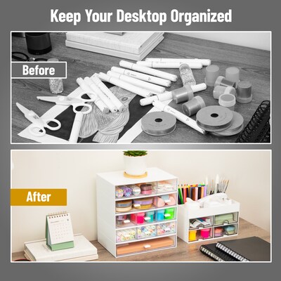 Mind Reader 11-Compartment Plastic Desk Organizer, White (ORG-WHT)