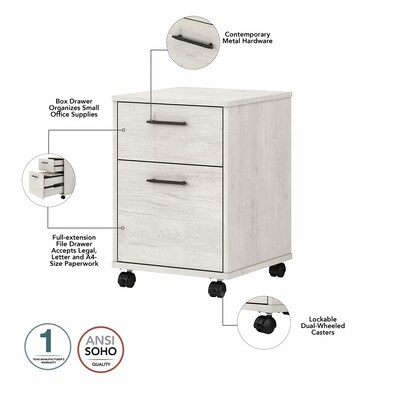 Bush Furniture Key West 60"W L Shaped Desk with 2 Drawer Mobile File Cabinet, Linen White Oak (KWS013LW)