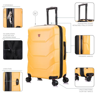 DUKAP Zonix 26" Hardside Suitcase, 4-Wheeled Spinner, TSA Checkpoint Friendly, Mustard (DKZON00M-MUS)