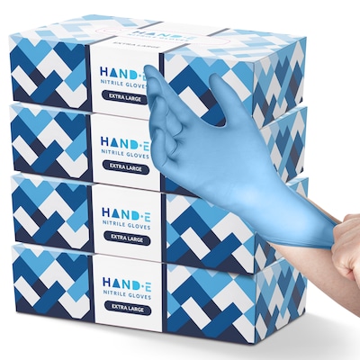 Hand-E Blue Nitrile Disposable Gloves, Latex-Free, Powder-Free, XL, 400 Count (HND-82724H-4A)