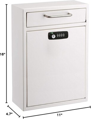 AdirOffice Steel Large Wall Mounted Interoffice Mailbox Drop Box, Combination Lock, White (631-04-WHI-KC)