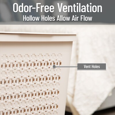 Mind Reader Slim Tapered Hamper with Lid, Plastic, Ivory (SWHAMP50-IVO)