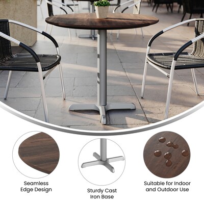 Flash Furniture Acadia 31.25" Round Wooden Dining Table with X-Base, Dark Brown/Silver Base (STRD31WBRT2222S)