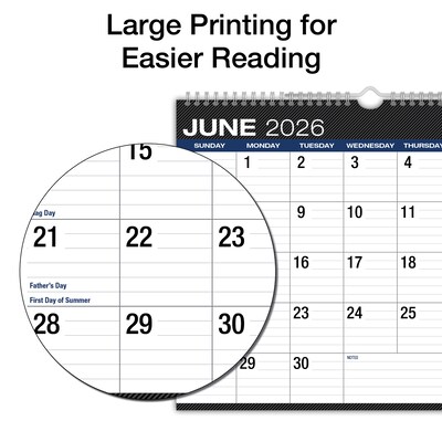 2026-2027 Excello Brands Large Print 12" x 15" Academic Monthly Wall Calendar, Black (WC-AY26-1215-BK)