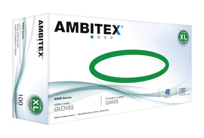 Ambitex N400 Series Powder Free Blue Nitrile Gloves, XL, 1000/Carton (NXL400)