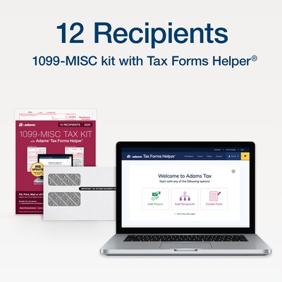 Adams 2025 1099-MISC Tax Forms Kit, 4-Part,  2-Up, A, 1, B & 2, 12/Pack (STAX512MISC-25)