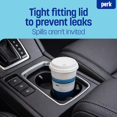 Perk™ Paper Cup & Lid Combo, 12 Oz., White/Blue, 50/Pack (PK54365)