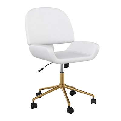 Martha Stewart Tyla Armless Faux Leather Swivel Executive Chair, White/Polished Brass (CH2209215WHGLD)