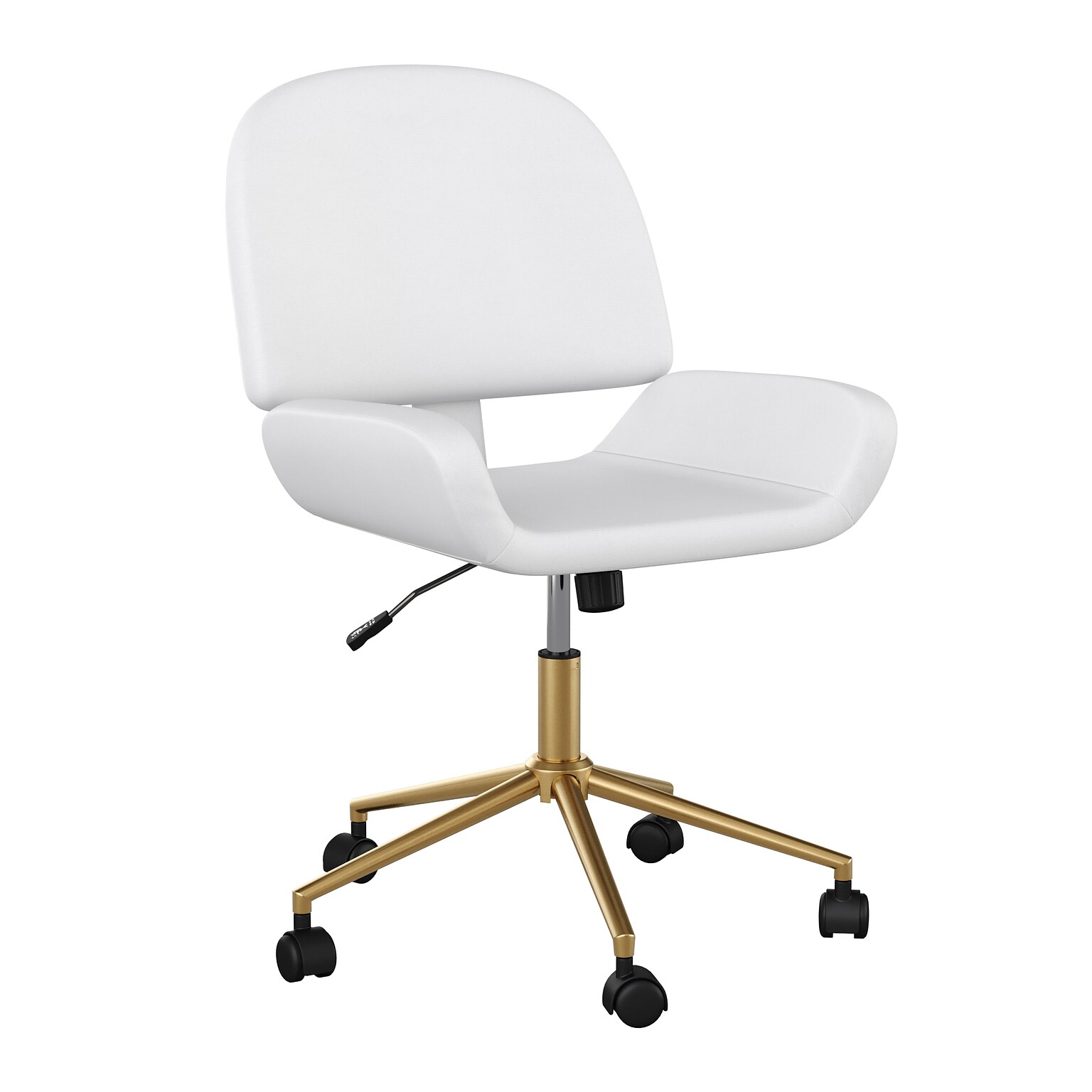 Martha Stewart Tyla Armless Faux Leather Swivel Executive Chair, White/Polished Brass (CH2209215WHGLD)