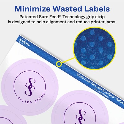 Avery Laser/Inkjet Circle Multipurpose Labels, 2-1/4" Dia., Clear, 1200/Box (94510)