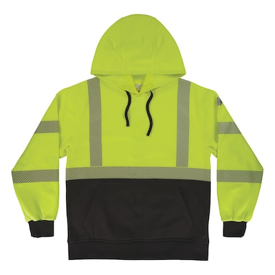 GloWear 8317BK High Visibility Long Sleeve Black Bottom Hooded Sweatshirt, ANSI Type R, Class 3, Lime, 4XL (22978)