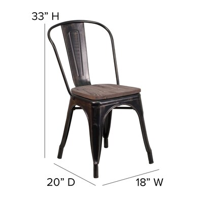 Flash Furniture Luke Contemporary Metal/Wood Stackable Dining Chair, Black-Antique Gold, 4/Pack (4CH31230BQW)
