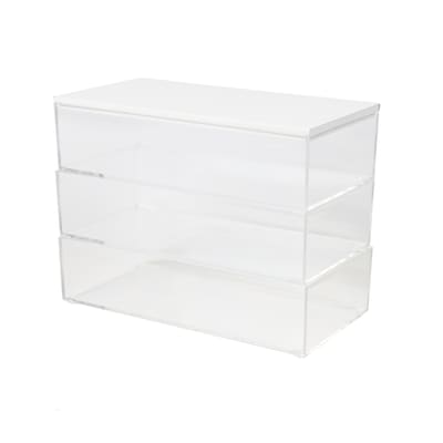 Martha Stewart Brody Plastic Storage Organizer Bin with White Engineered Wood Lid, Clear, 3/Set (BEP