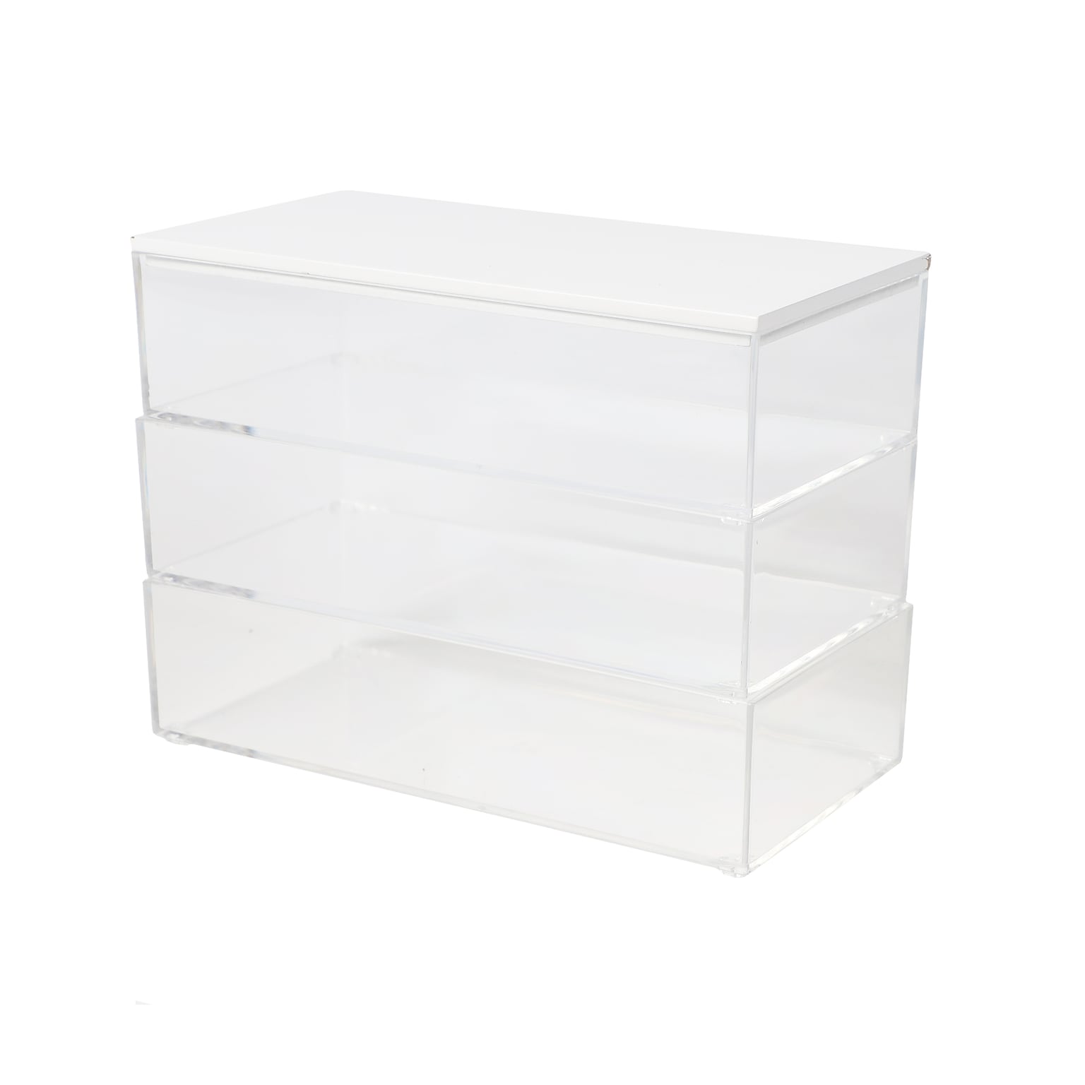 Martha Stewart Brody Plastic Storage Organizer Bin with White Engineered Wood Lid, Clear, 3/Set (BEPB45163WDCLWH)